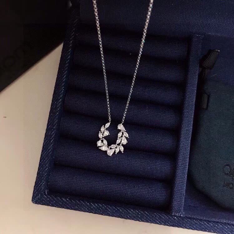 APM Monaco Silver Crystal Leaf Necklace